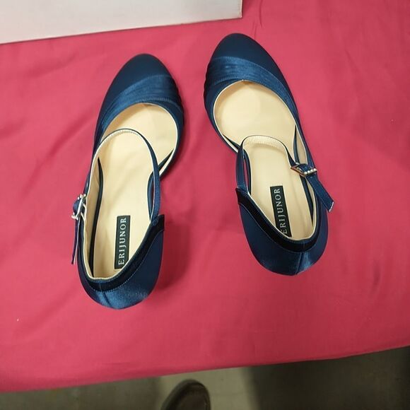 ERIJUNOR Women SZ 9 Blue Low Heel Closed-Toe Ankle Strap Bridal Wedding . - Picture 8 of 12